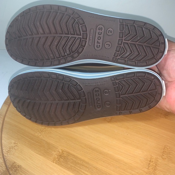 Crocs Crocband Ballet Flats Girls Size J2 Brown Light Blue White - Picture 6 of 7